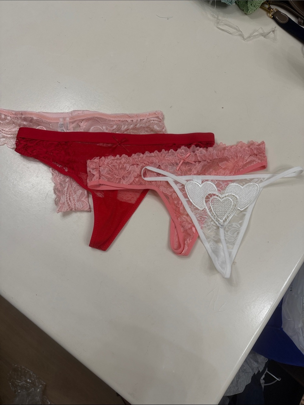 Bundle of 4 Lace Thong Panty Set - peach, Red, Pink & White